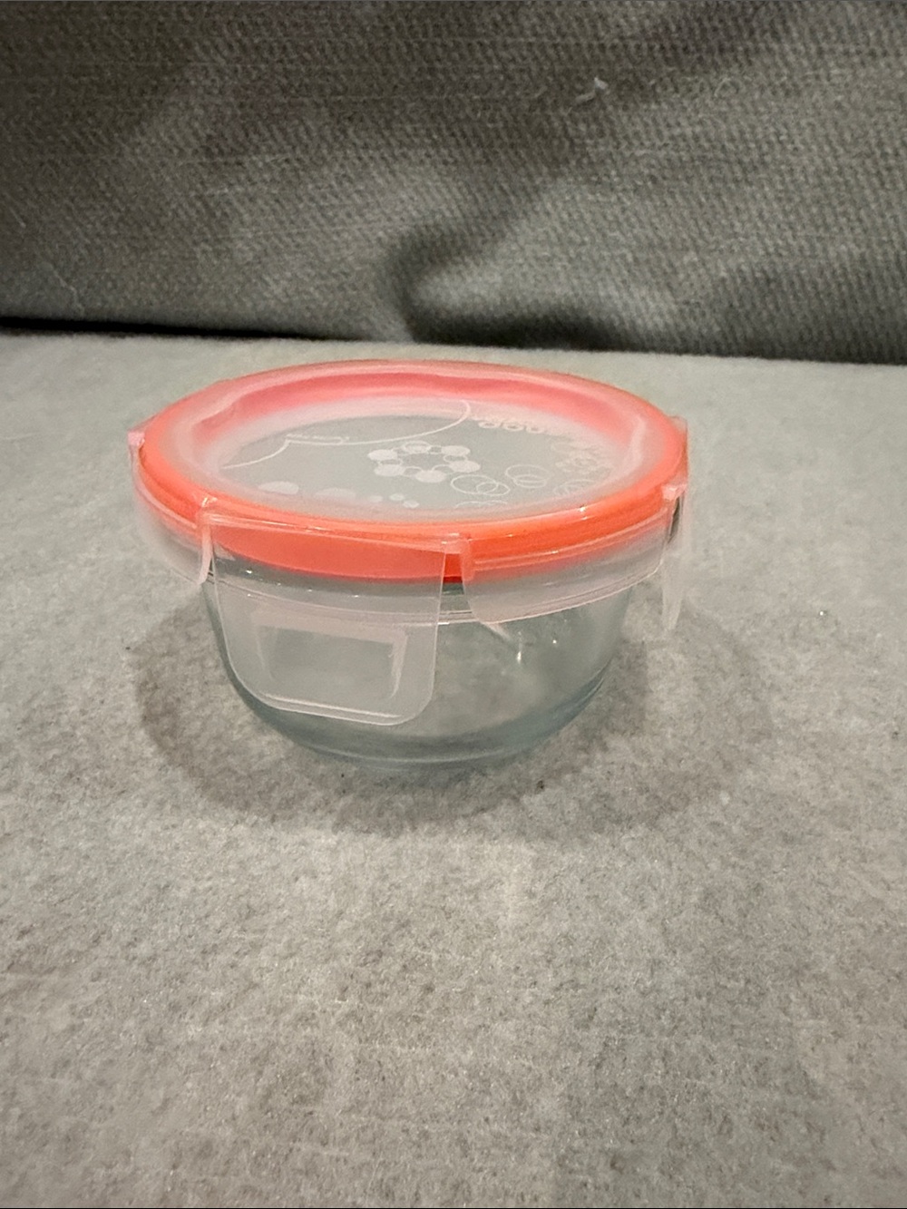 Pyrex 1 cup Clear Glass Bowl with Coral-Orange Snapware Lid